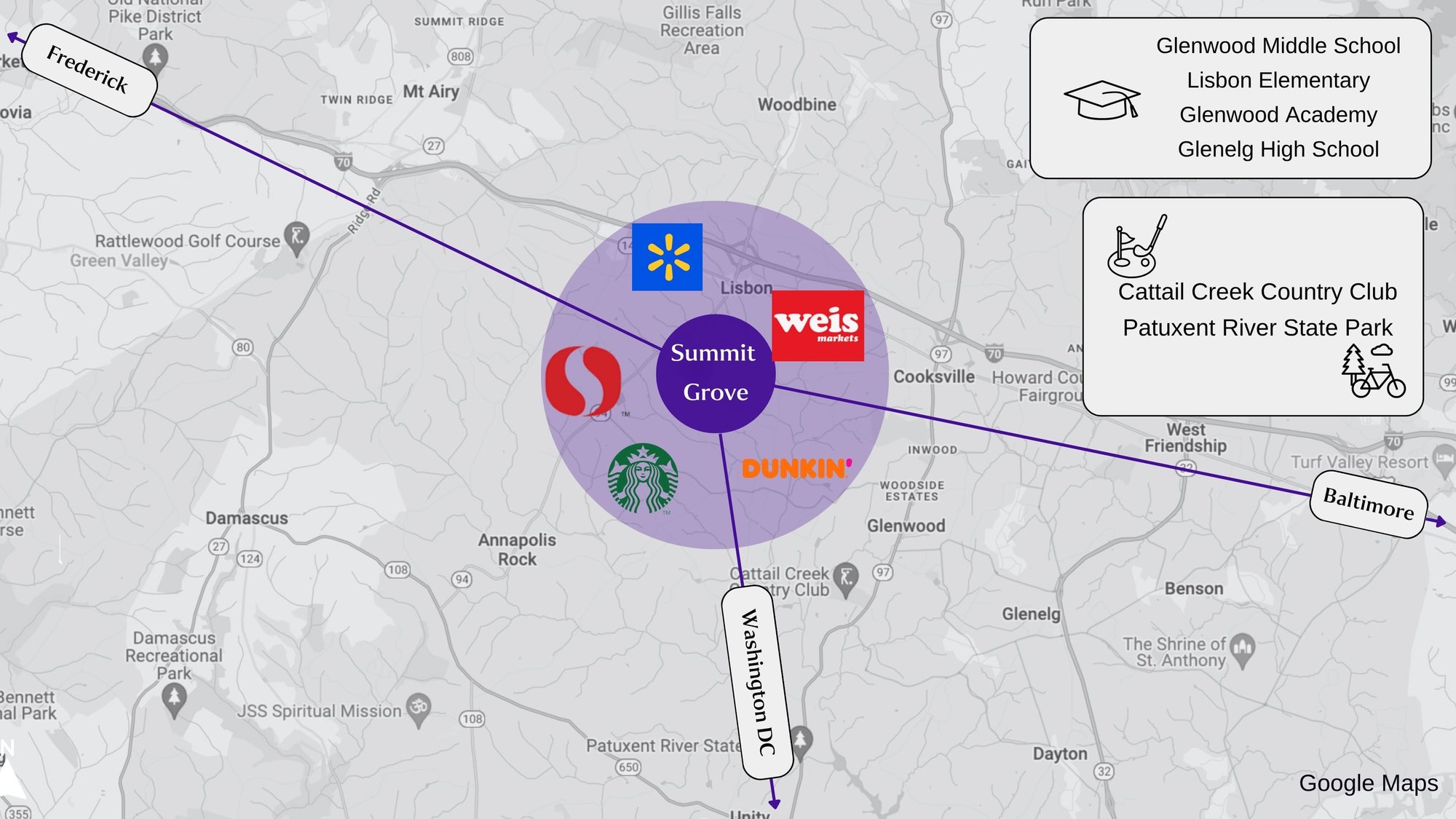 Map of Summit Grove community and nearby amenities Map of Summit Grove community and nearby amenities